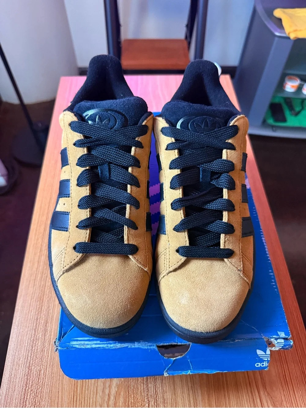 adidas Originals Tan Suede Sneakers with Black Stripes